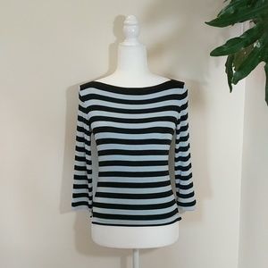 BCBGMaxAzria Light Blue & Black Stripped Knit Top
